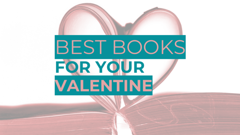 Heart-shaped designs with text "Best Books for Your Valentine" on a pink and white background.